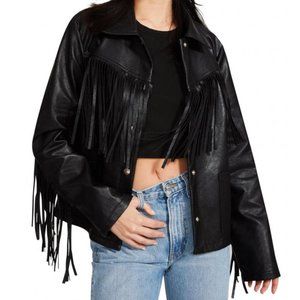 Steve Madden Fringe Faux Leather Black Jacket- Size Small